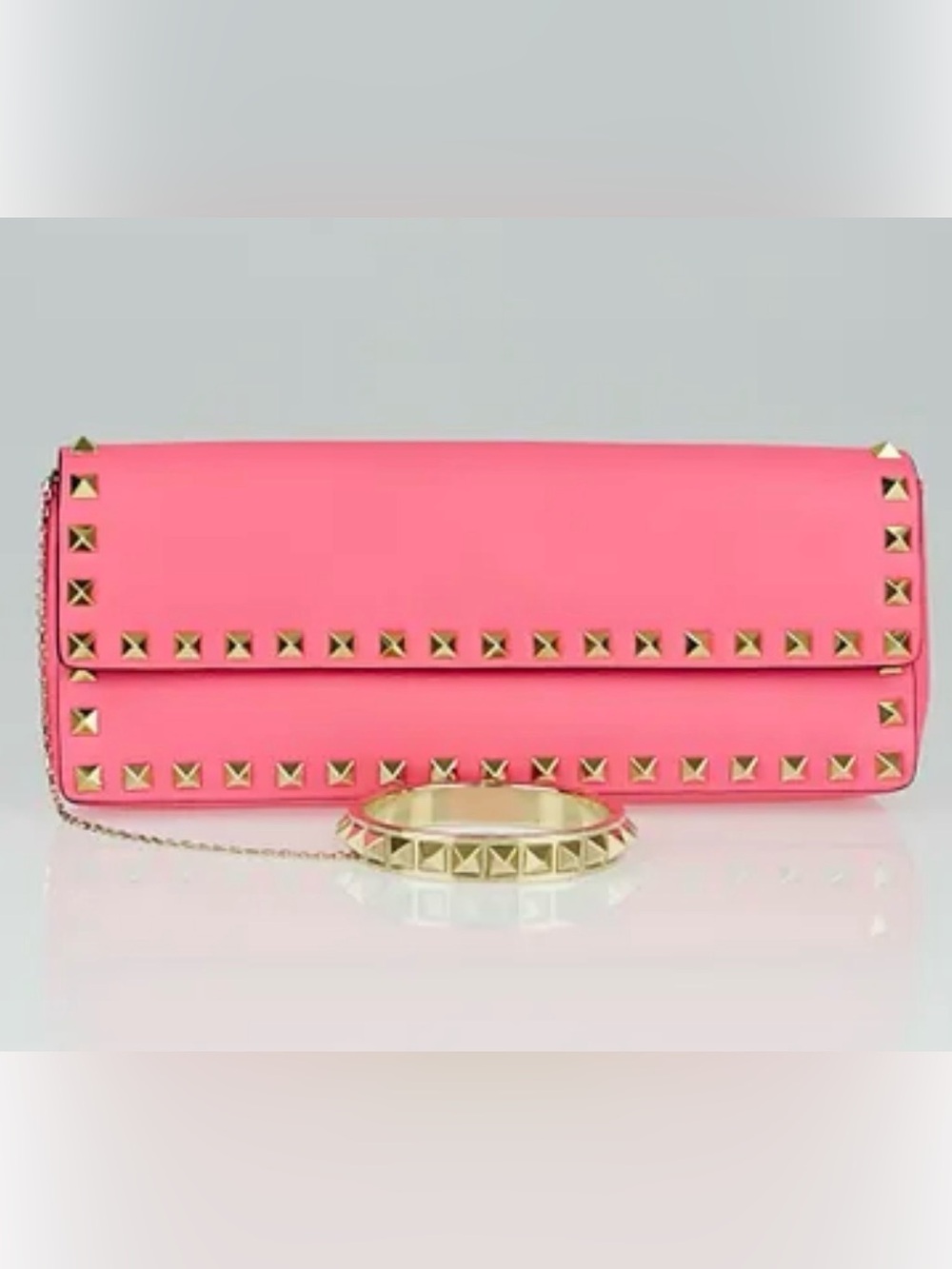 Like New Valentino Garavani Hot Pink Leather Rockstud Clutch 1591